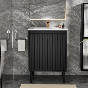 Bathroom Vanity With Ceramic Sink, Floor-Standing Design, Soft-Closing Drawers