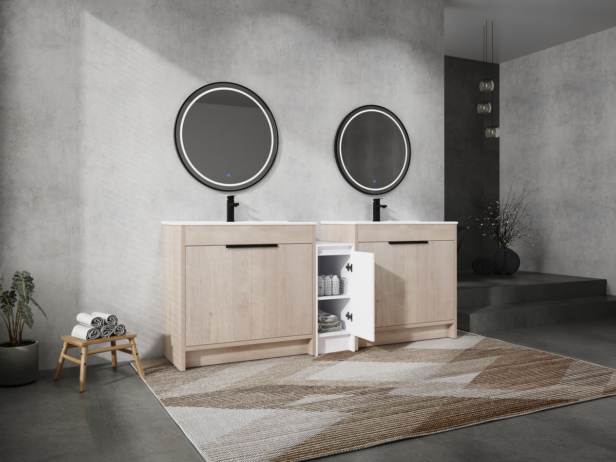 84 Inch Freestanding Bathroom Vanity with Ceramic Sink and Storage Cabinets