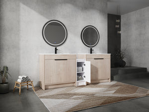 84 Inch Freestanding Bathroom Vanity with Ceramic Sink and Storage Cabinets