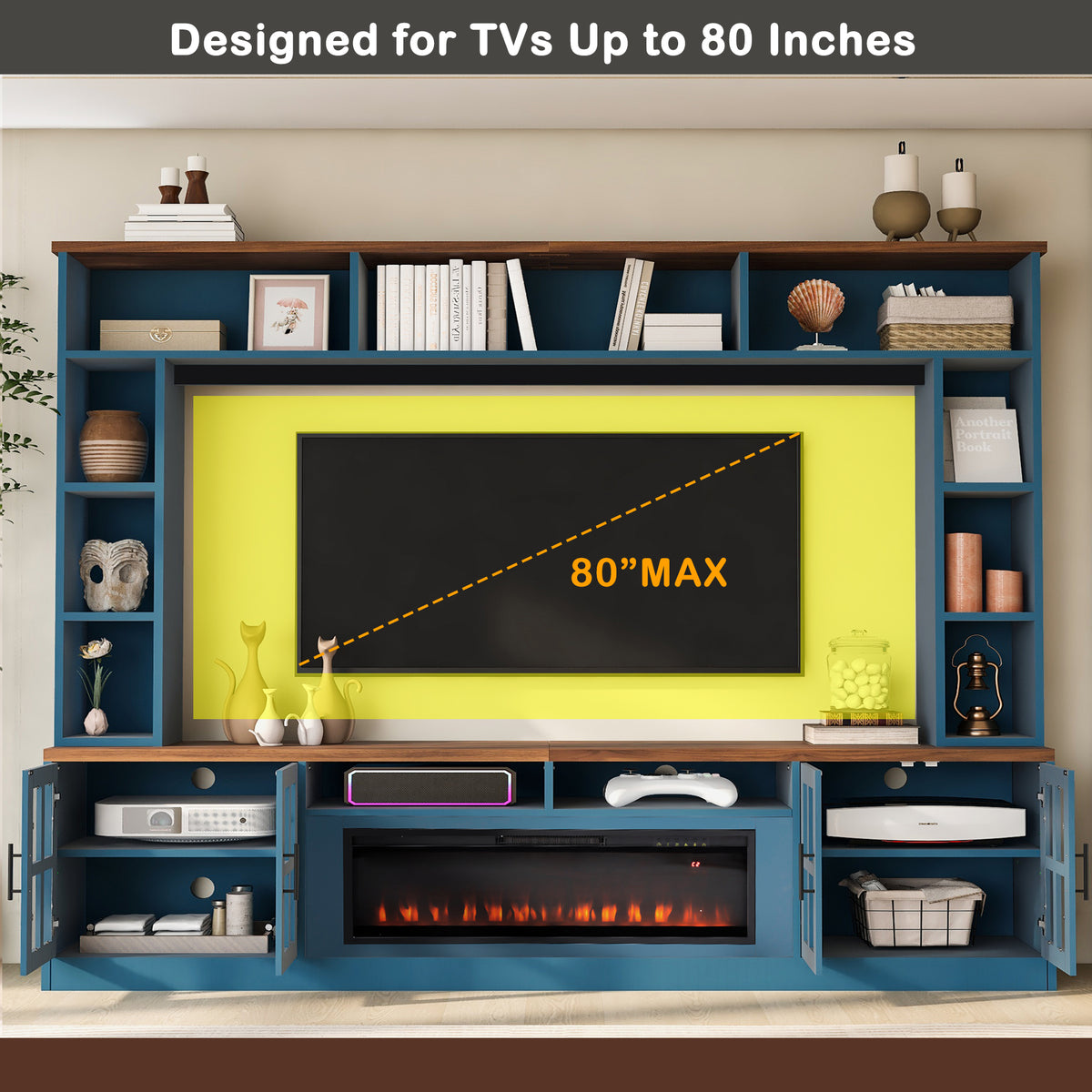 U-Can 95.5" Wall Unit Entertainment Center with Bookshelves