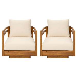 Set of 2 Acacia Wood Outdoor Swivel Chairs with Cushions