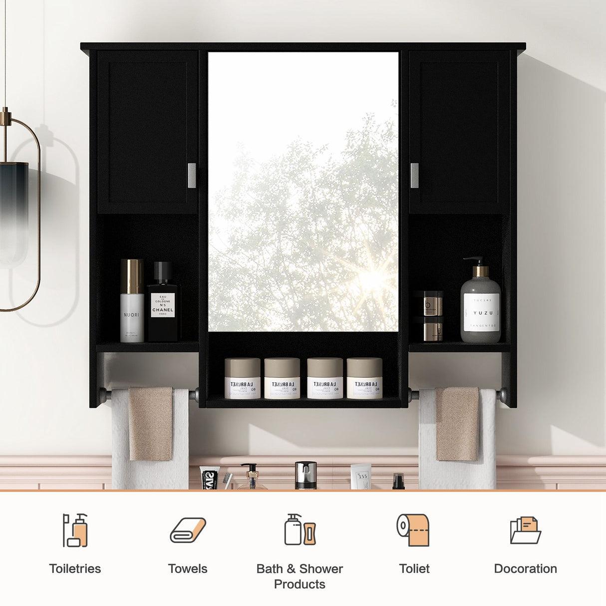 Wall Mounted Bathroom Storage Cabinet With Mirror, Medicine Cabinet With Towel Bar
