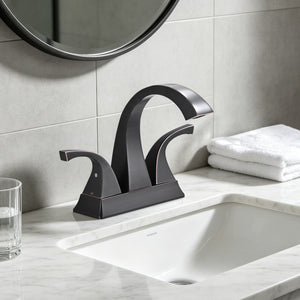 Two Handle 4 Inch Centerset Bathroom Sink Faucet with Pop-Up Drain, Oil Rubbed Bronze