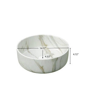 14'' Bathroom Sink, Round Vessel Ceramic Sink with Stone Pattern
