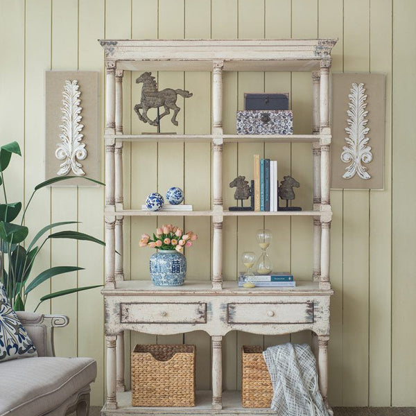 Adela - French Country Bookcase Display Storage Shelf Etageres - Antique White