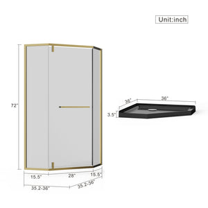Goodyo - Neo-Angle Frameless Shower Door Corner Enclosure With Acrylic Shower Base Combo, Pivot Shower Door