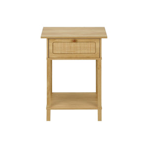 Accent Table With Storage Drawer, 2 Tier Nightstand For Living Room - Natural