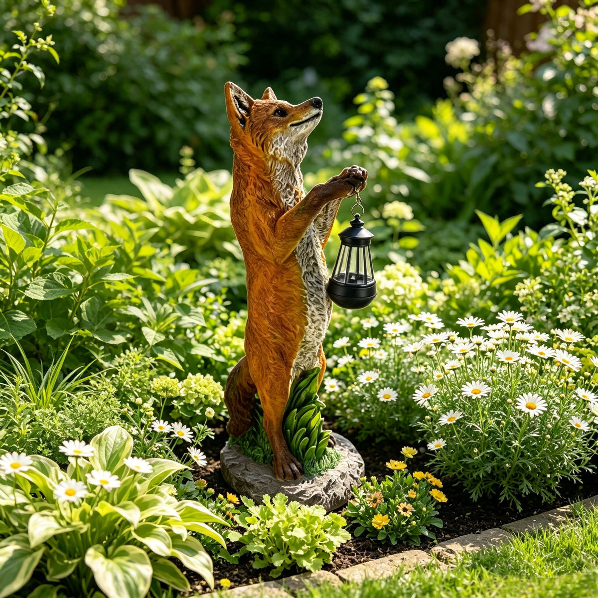 28" Fox Garden Statue with Hanging Solar Lantern