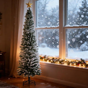 Flocked Christmas Tree with Faux Snow and Dense Branches