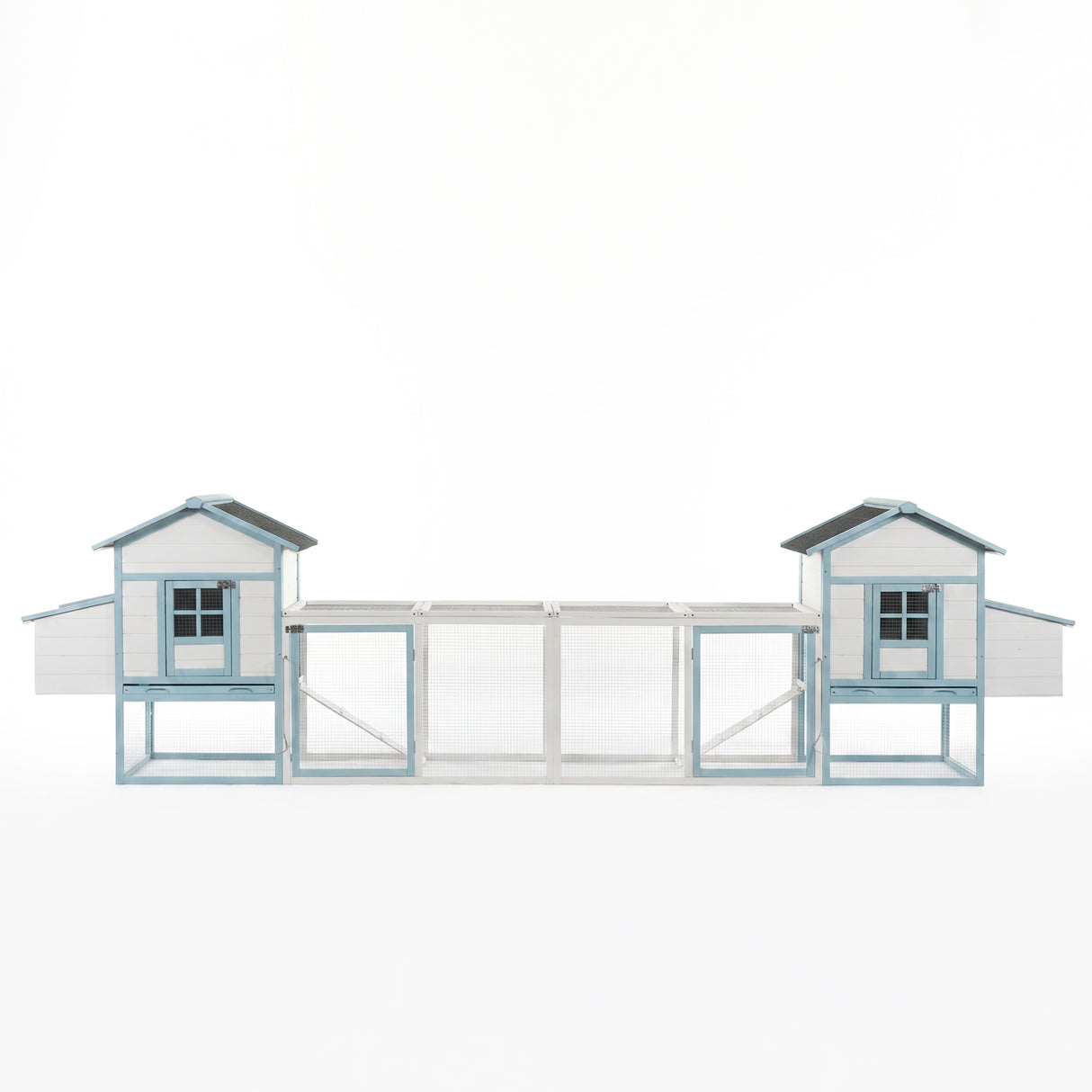 Large Wooden Chicken Coop with Double Nesting Boxes, Outdoor Walk-In Chicken Run with Waterproof Asphalt Roof, Fir Wood Poultry Cage with Pull-Out Dropping Trays