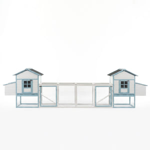 Large Wooden Chicken Coop with Double Nesting Boxes, Outdoor Walk-In Chicken Run with Waterproof Asphalt Roof, Fir Wood Poultry Cage with Pull-Out Dropping Trays
