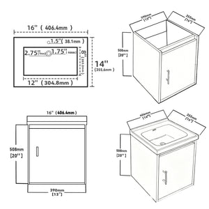 16" Floating Bathroom Vanity, Wall Mounted Plywood Cabinet