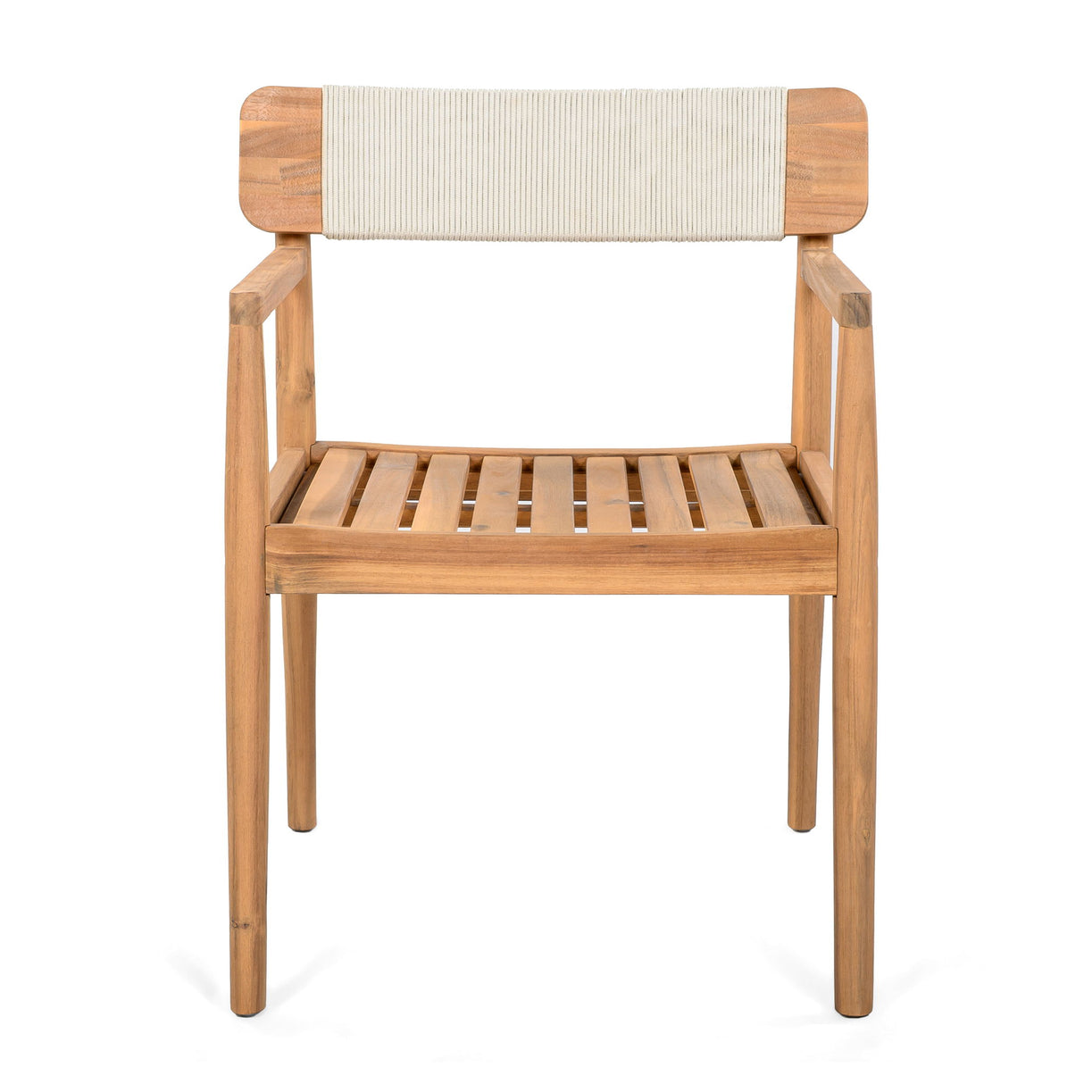 Creative Braided Acacia Wood Outdoor Dining Table And Chairs With Armrests (Set of 2) - Teak / White