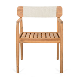Creative Braided Acacia Wood Outdoor Dining Table And Chairs With Armrests (Set of 2) - Teak / White