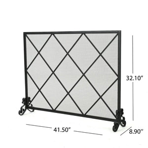 Minimalist Single Panel Iron Fireplace Screen With Diamond Design - Best Buy Furniture