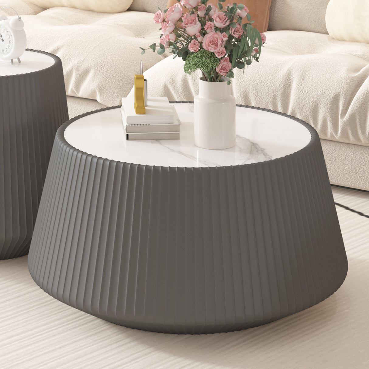 Light Sintered Stone Top Cup Shape Leather Coffee Table