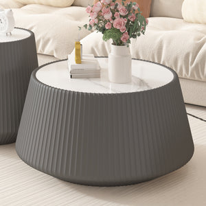 Light Sintered Stone Top Cup Shape Leather Coffee Table