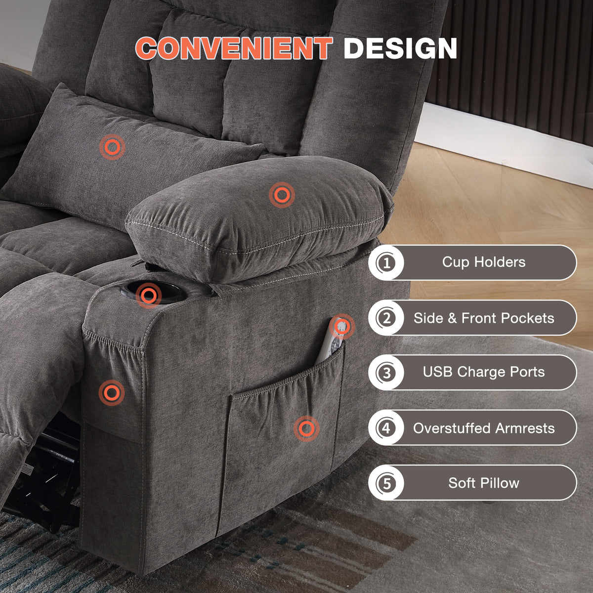 Massage Swivel Rocker Recliner Chair with Vibration Massage and Heat - Living Room