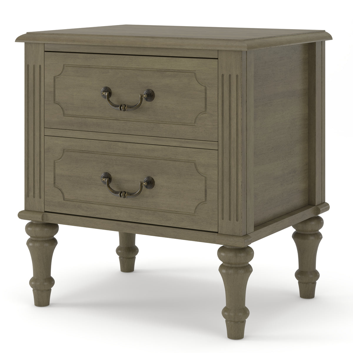 Fluted Nightstand, 21-Inch Wide, 2-Drawer Side Table, Antique Bronze