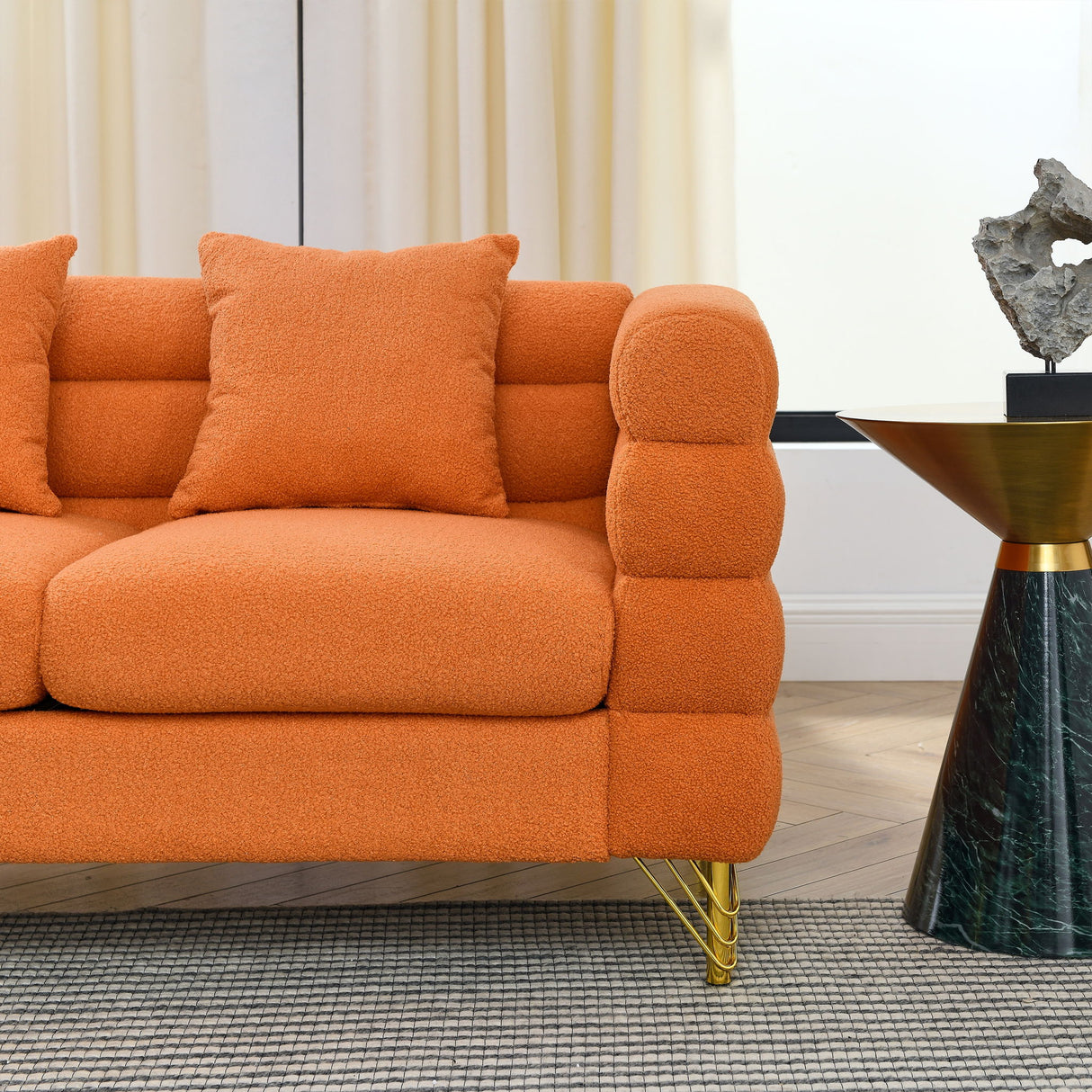 Oversized L - Shaped Corner Sofa, 5 Seater Sectional With 3 Cushions, Living Room Furniture - Orange