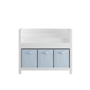 Bookshelf With 3 Tier Front Facing Storage And 3 Bins, Toddler Bookcase For Playroom - White