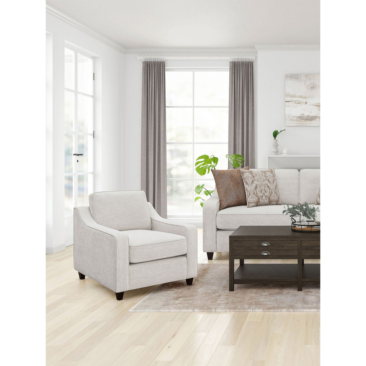 Mahaffey - Upholstered Sloped Track Arm Chair - Beige