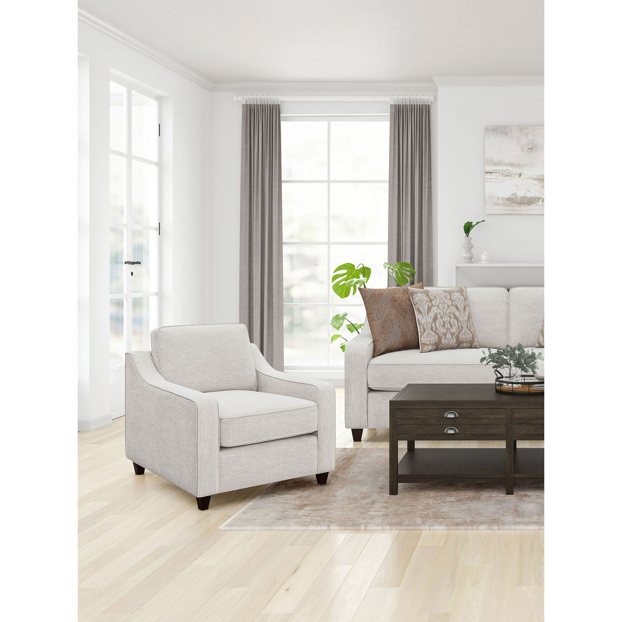 Mahaffey - Upholstered Sloped Track Arm Chair - Beige