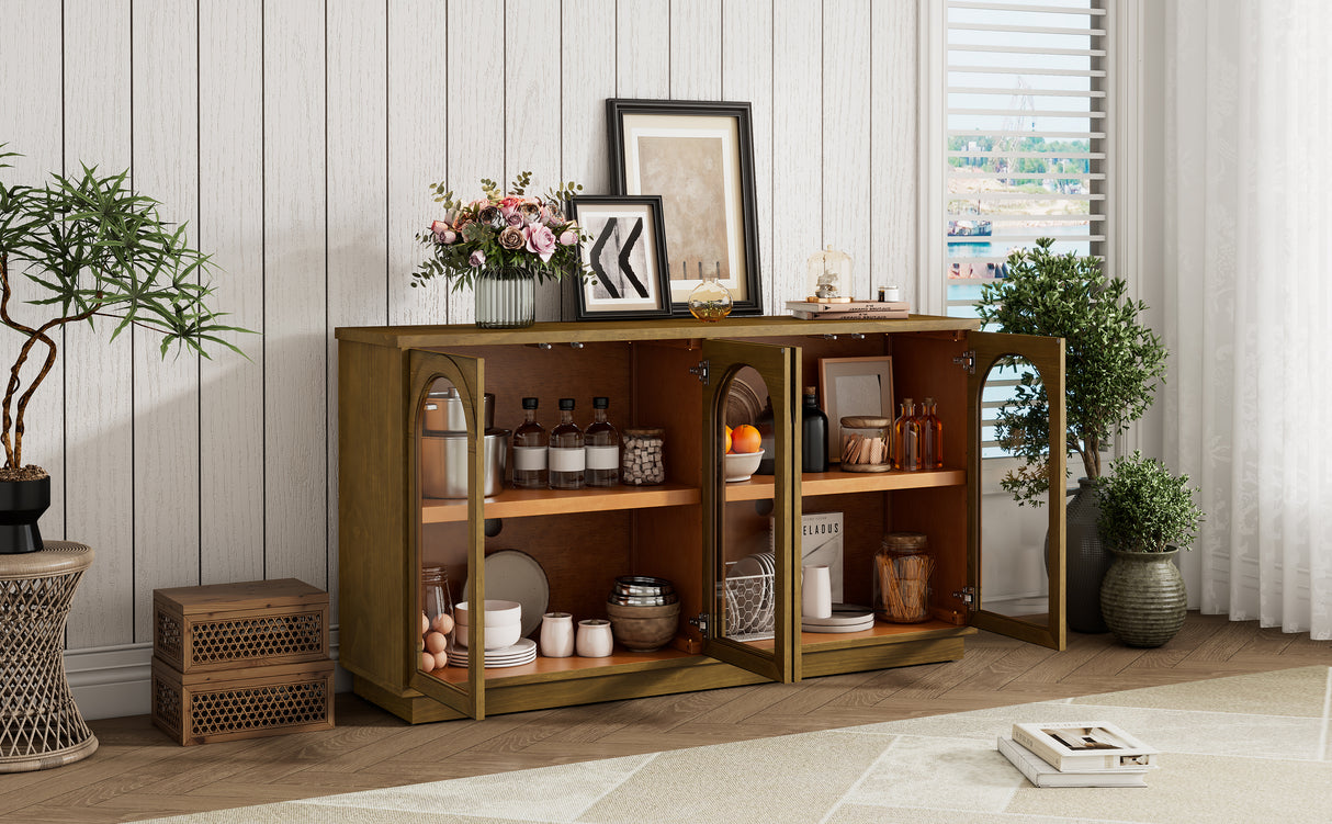 TREXM 4-Door Large Storage Buffet Cabinet with Glass Doors