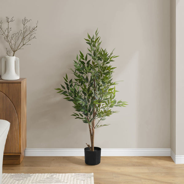 47" Tall, Artificial Plant, Acacia Tree, Indoor, Faux, Fake, Floor, Greenery, Potted, Silk, Decorative - Green / Black - Best Buy Furniture