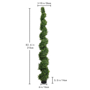 7FT Tall Artificial Cypress Pine Tree with Spiral Design - Two-Tone Green