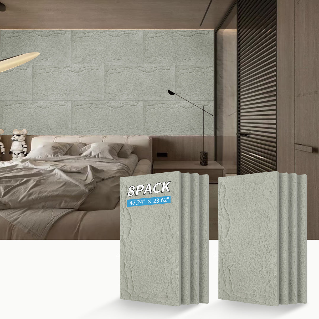 3D Faux Stone Wall Panels - 8 PCS PU Wainscoting Panel