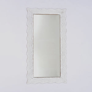 Handcarved Wave Design Rectangle Mirror Accent Enhancing Space - Antique White