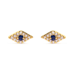10K Yellow Gold Blue Sapphire and Diamond Accent Evil Eye Stud Earring (H-I Color, I1-I2 Clarity)