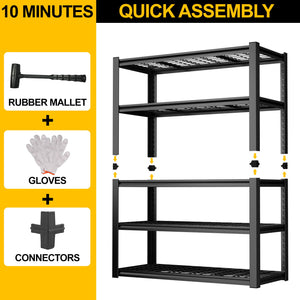 Garage Storage Rack, 5 Layer Adjustable Shelving Unit For Warehouse - Black