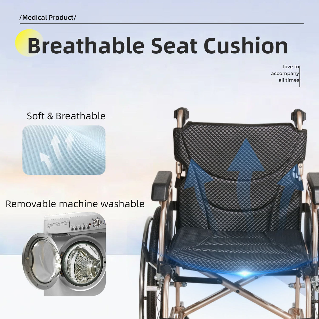 Premium Lightweight Foldable Transport Wheelchair For Adults