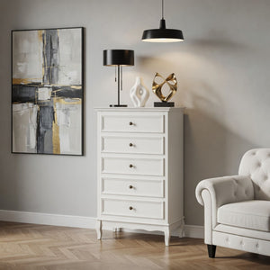 5 Drawer Tall Wide Chest Of Drawers - White