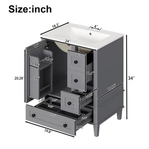 Bathroom Vanity With Integrated Basin, Soft Close Drawers, Door Mounted Double Layer Shelf