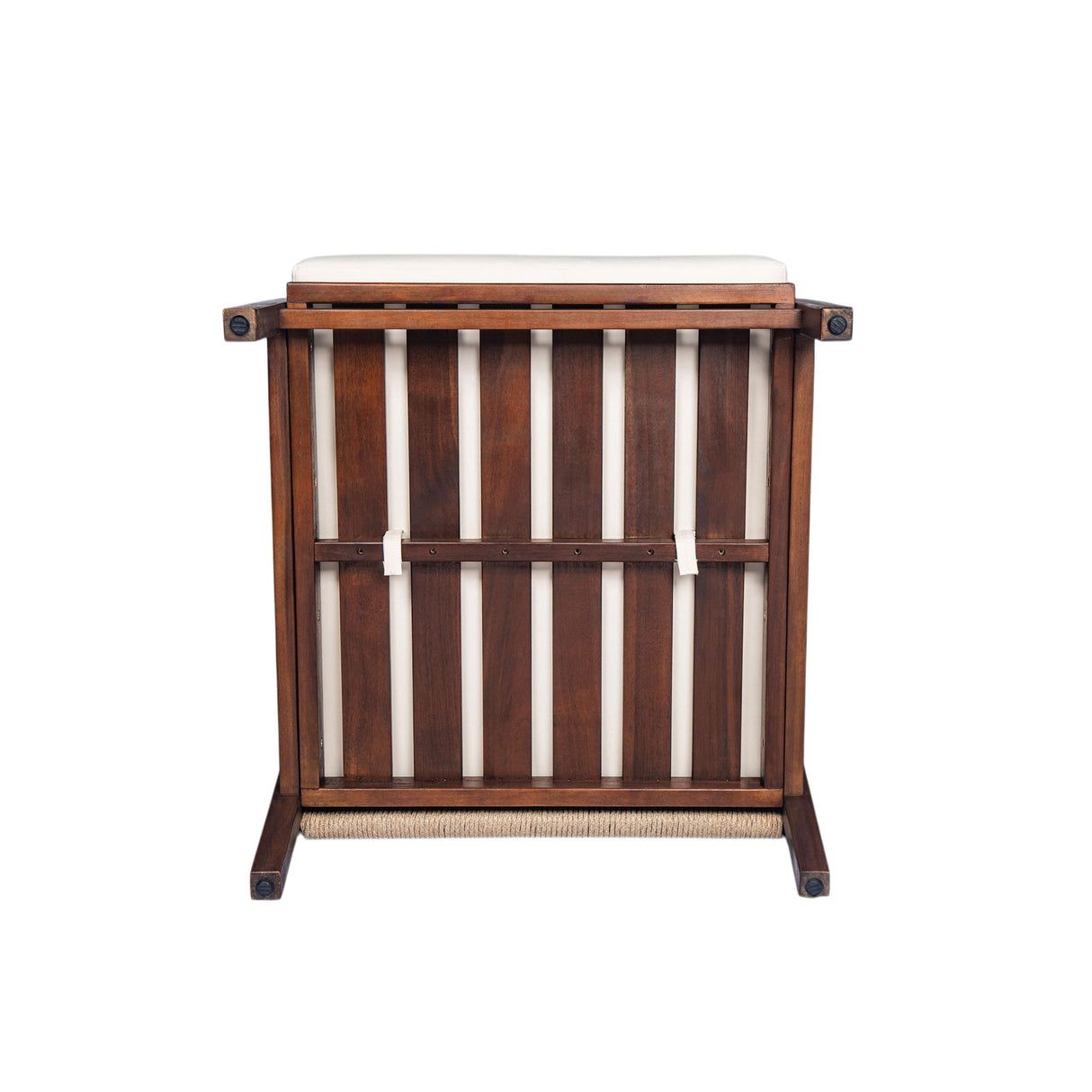 Outdoor Lounge Chair With Woven Backrest, Solid Wood Frame, Comfortable Cushions