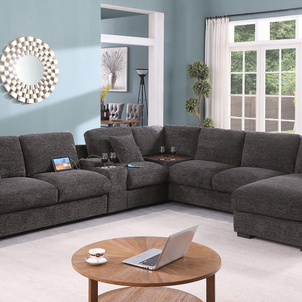 Celine - Corner Sectional Sofa With Right Facing Chaise, Cupholders, And Charging Ports - Gray