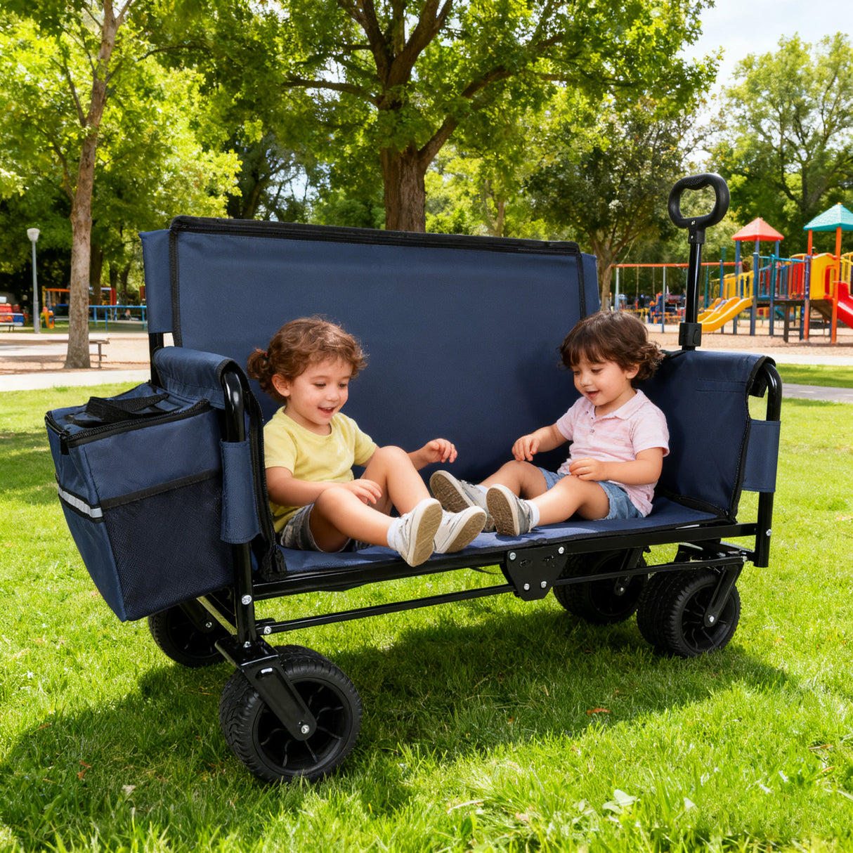 3-in-1 Folding Wagon Cart with Bench Seat & Storage