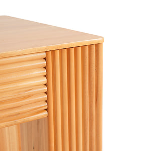 Natural Pine Wood Fluted Side Table with Elephant-Leg Design