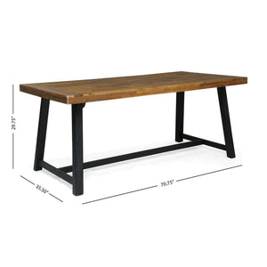 Outdoor Dining Set Acacia Wood Table with 6 Rattan Iron Chairs - Black / Natural / Gray