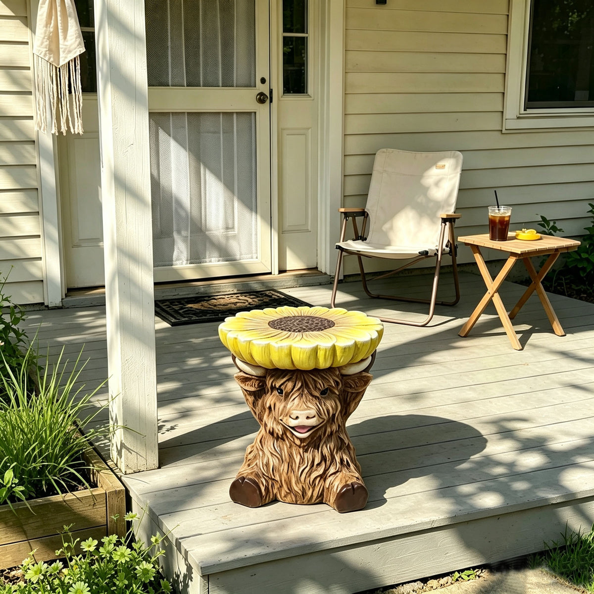 Highland Cow Stool with Sunflower Top