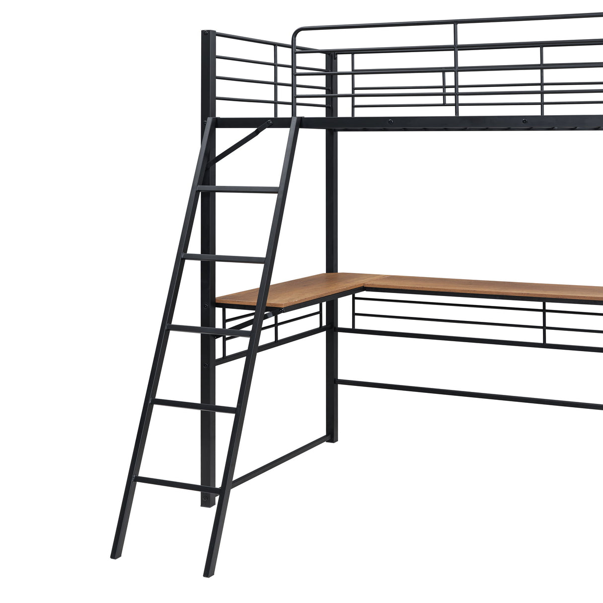 Loft Bed & 3 Layers Of Shelves And L-Shaped Desk