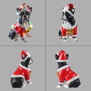 Christmas French Bulldog Statue, Holiday Dog Figurine in Santa Outfit