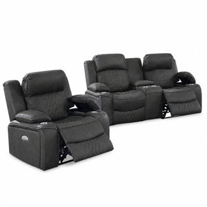Power Motion Living Room Set With USB Port, Adjustable Headrest, Cup Holder