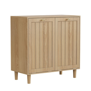 Sloping Laundry Basket With Removable Inner Bin, Concealed Storage Cabinet For Bathroom - Oak