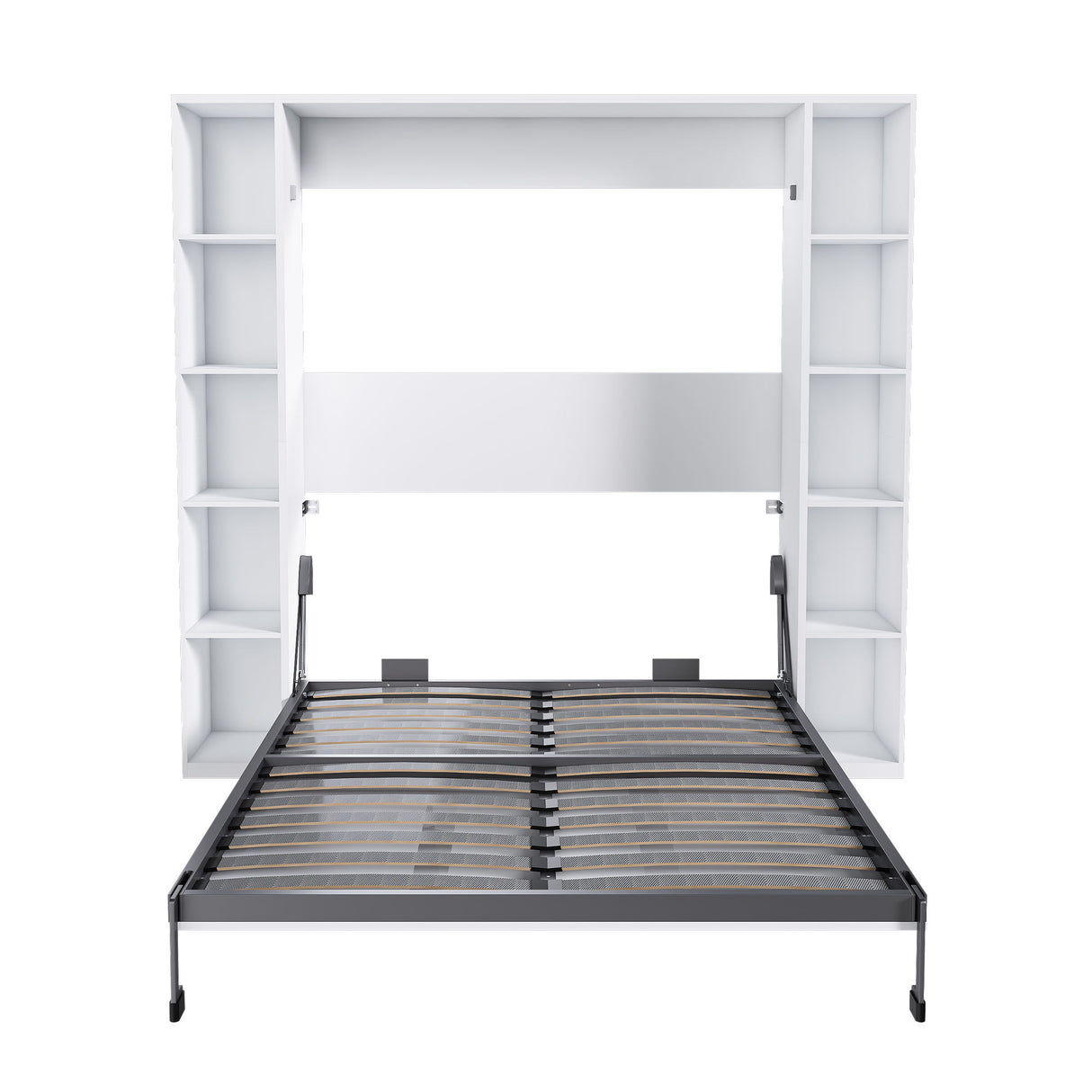 Queen Murphy Bed With Storage Cabinet, Foldable Wall Bed For Bedrooms - White