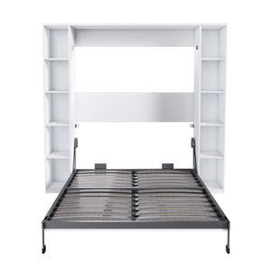 Queen Murphy Bed With Storage Cabinet, Foldable Wall Bed For Bedrooms - White
