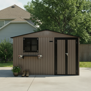 10x8 Ft Outdoor Metal Storage Shed with Window & Flower Rack